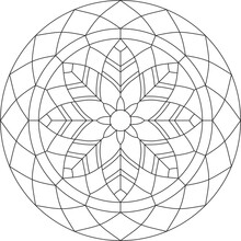 Vector Outline Round Stained Glass Pattern For Window Or Ceiling. Mosaic Circle, Geometric Ornament. Sketchy Flower.