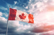 canadian flag against sky. 
