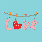 Fototapeta  - Funny letters on a string love vector illustration