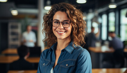 Wall Mural - Smiling young woman looking at camera with confidence generated by AI