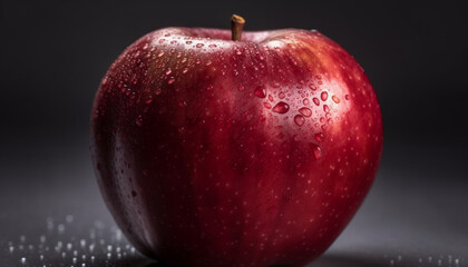 Sticker - Juicy red apple, fresh and ripe, with dew drop reflection generated by AI