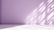 Minimalistic abstract gentle light purple background for product presentation with light andand intricate shadow from the window on wall.