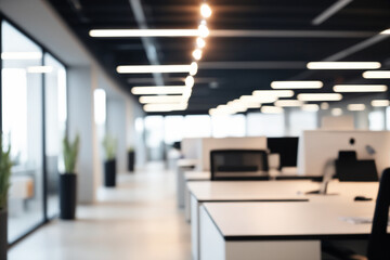 Sticker - Beautiful blurred background of a light modern office interior with and beautiful lighting in a sunny day