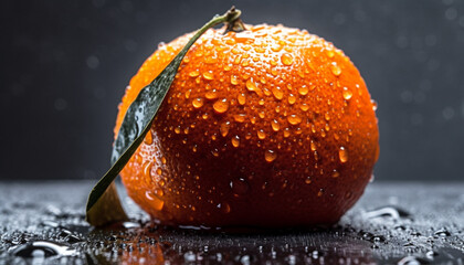 Canvas Print - Juicy citrus fruit slice falling into refreshing water, organic freshness generated by AI