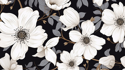 Poster - pattern white flower drawing line style