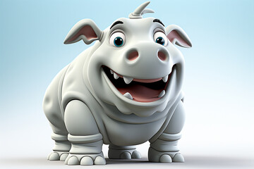 Wall Mural - 3d cartoon little rhinoceros