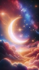 Wall Mural - sun and clouds with crescent moon