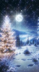 Wall Mural - Christmas night landscape with snow