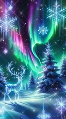 Wall Mural - Christmas background with stars and aurora