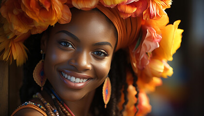 Wall Mural - Young African woman with a beautiful toothy smile generated by AI