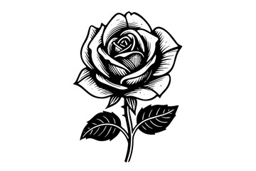 Wall Mural - Rose flower hand drawn ink sketch. Engraving style vector illustration.