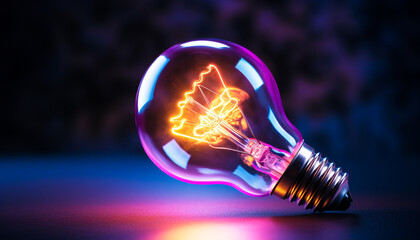 Canvas Print - Bright ideas illuminated by glowing light bulb generated by AI