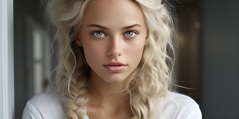 young modern nordic woman with braided blonde hair