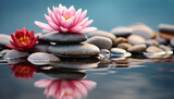Fototapeta Desenie - Tranquil scene of pink flower reflects in water generated by AI