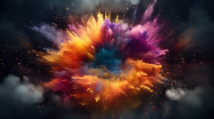 A colorful explosion of colored powder in the air