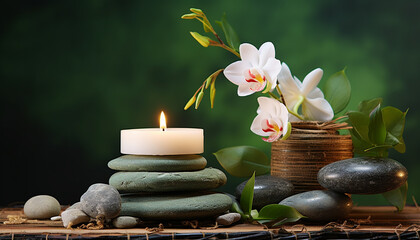 Poster - Relaxation and harmony in nature candlelit spa generated by AI