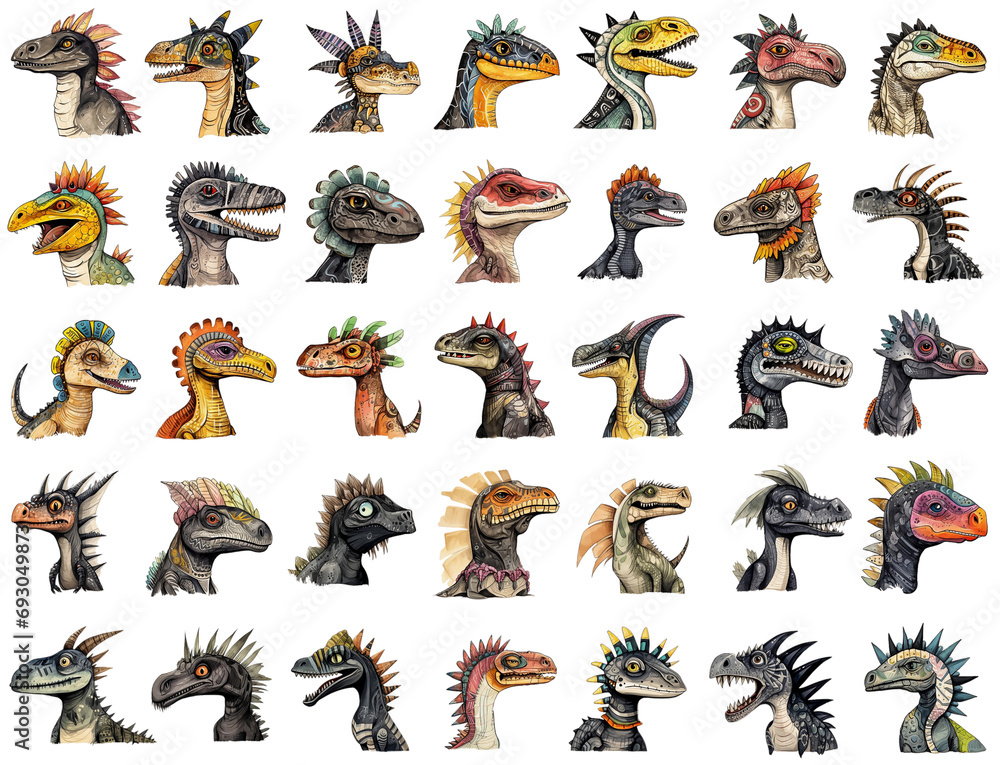 Collection of cartoon colorful dinosaurs, dino icons, printable ...