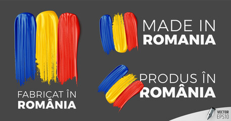 Wall Mural - Vector made in Romania logos on a dark grey background.