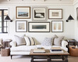 © Anna Studio - Gallery wall, home decor and wall art over sofa, framed art in modern English country cottage sitting room interior, living room for diy printable artwork and print shop