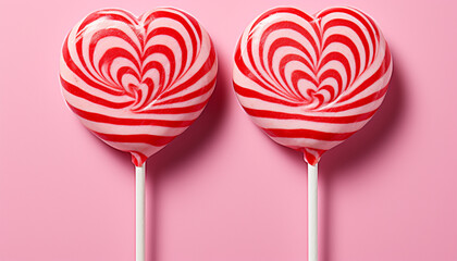 Wall Mural - Sweet candy lollipop, heart shaped, multi colored decoration generated by AI