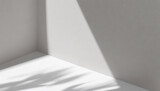 Fototapeta Przestrzenne - Light soft minimal background mockup for product presentation. Corner of room with shadows with delicate light grey color