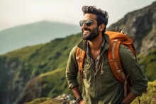 Young Man In Sunglasses Hiking