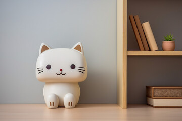 Wall Mural - minimalist cute Cat doll on Bookshelves