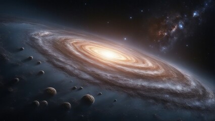 Wall Mural - a view from space to a spiral galaxy and stars. universe filled with stars, nebula and galaxy