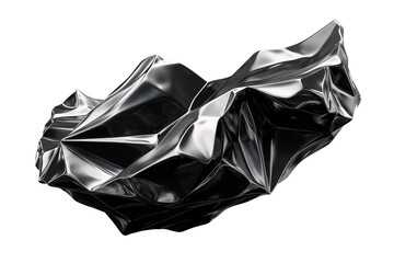 Wall Mural - Wrinkled chrome metal foil shape isolated. Futuristic crumpled aluminium object. Melty silver geometric shape