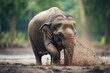 bornean elephant tossing dirt on back