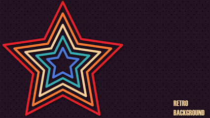 Wall Mural - Abstract perforated retro vintage background with colored retro star. Design in futuristic 1970's 1980's 1960's era line frame retro style. Vector funky illustration.