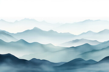 Wall Mural - View illustration fog morning silhouette background nature hill background landscape sky peak blue mountain