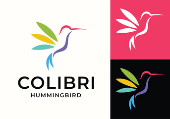 Poster - hummingbird colibri abstract colorful logo icon vector design illustration