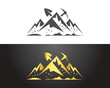 Mining crypto mountain pick logo design vector template illustration.