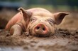pig wallowing in mud with eyes closed