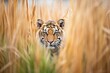 sumatran tiger camouflaged among tall grasses