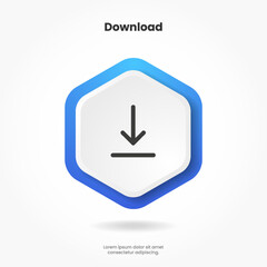 Leinwandbilder - 3D download button icon. Upload icon. Down arrow bottom side symbol. Click here button. Save cloud icon push button for UI UX, website, mobile application.
