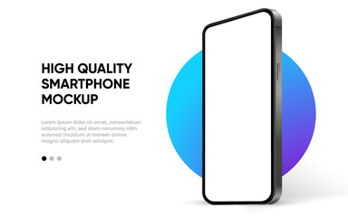 Fototapete - 3D realistic high quality smartphone mockup with isolated background. Smart phone mockup collection. Device front view. 3D mobile phone with shadow on white background.