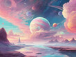 Fantasy landscape with planets and stars - 3d render illustration.