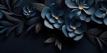 Abstract Modern Futuristic Dark Blue Flowers And Leaves, Design Background