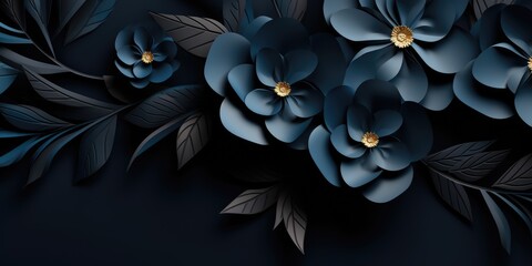 abstract modern futuristic dark blue flowers and leaves, design background