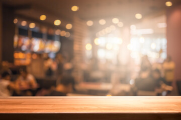 Wall Mural - Empty beautiful wood table top counter and blur  blur of cafe shop