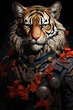 An armored tiger strikes an adorable pose in this unique portrait, combining fantasy and charm in a delightful stock photo.