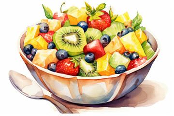 Poster - Fresh sweet salad dessert red healthy background food fruit berry kiwi diet