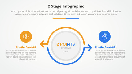 2 points stage template for comparison opposite infographic concept for slide presentation with big circle and arrow outline opposite direction with flat style