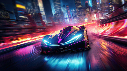 Wall Mural - Motion fast speed sport vehicle automobile car driving futuristic technology city transportation