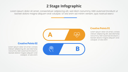 2 points stage template for comparison opposite infographic concept for slide presentation with round outline stack shape with flat style