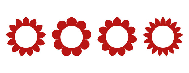 Wall Mural - Collection of little red flowers isolated on a transparent background – Set of petal frames