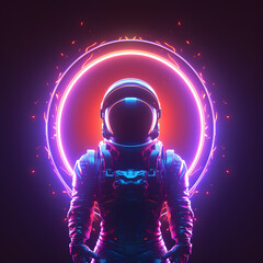 Wall Mural - portrait of futuristic astronaut or spaceman with neon light.
