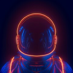 Wall Mural - portrait of astronaut or spaceman with neon light.